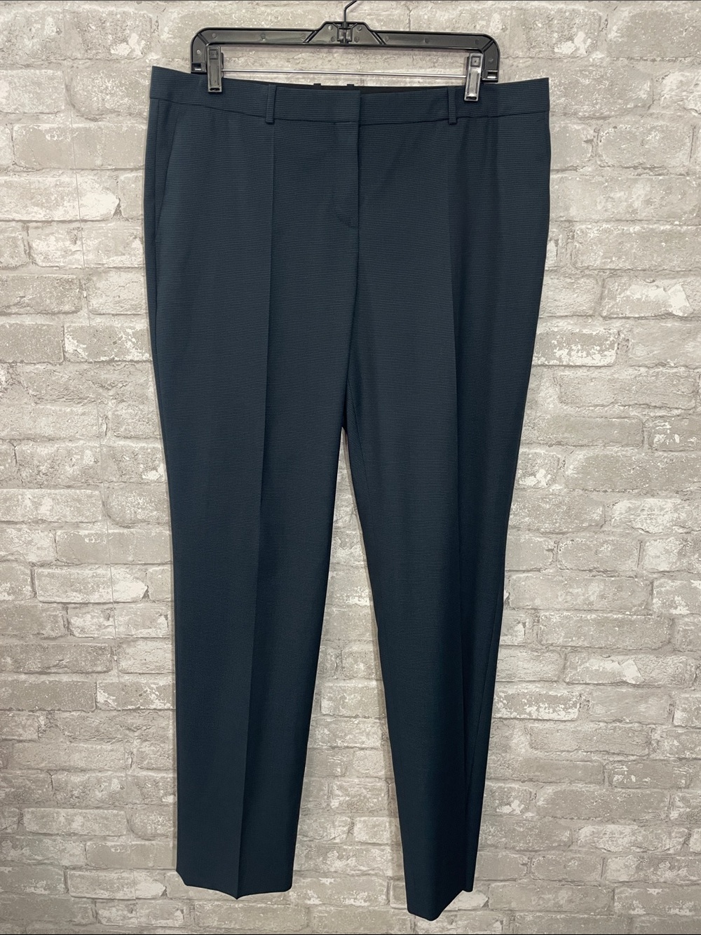 Boss Women's Tailored Dark Navy Print Wool Dress Trousers